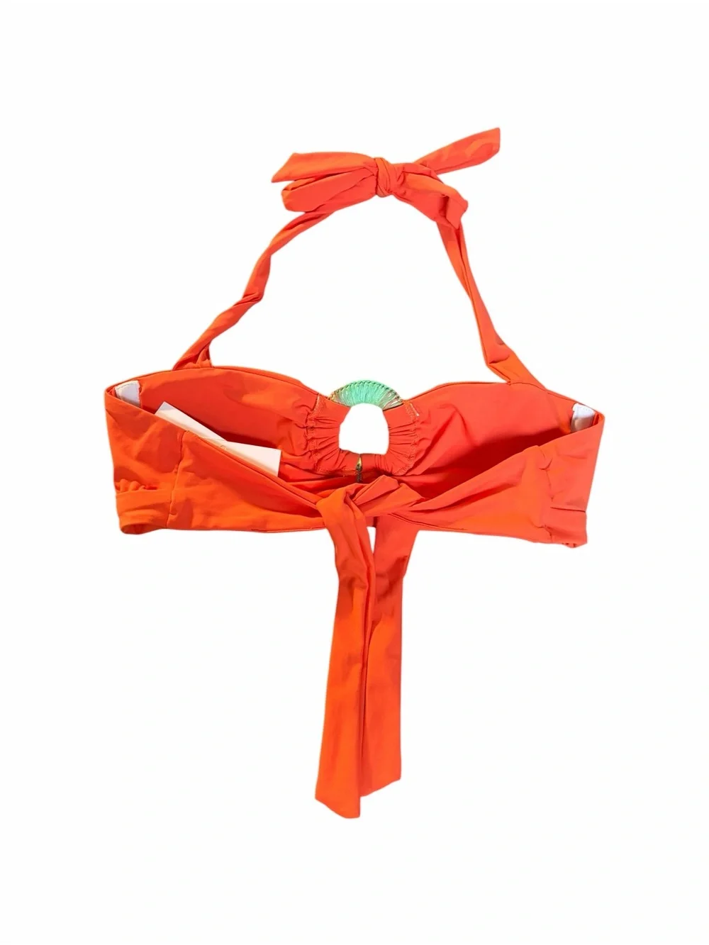 NWT BECCA Baja Mar Harmony Bandeau Bikini Top S Neon Orange Halter Swim